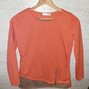 Two-Tone Top with Zipper Accent